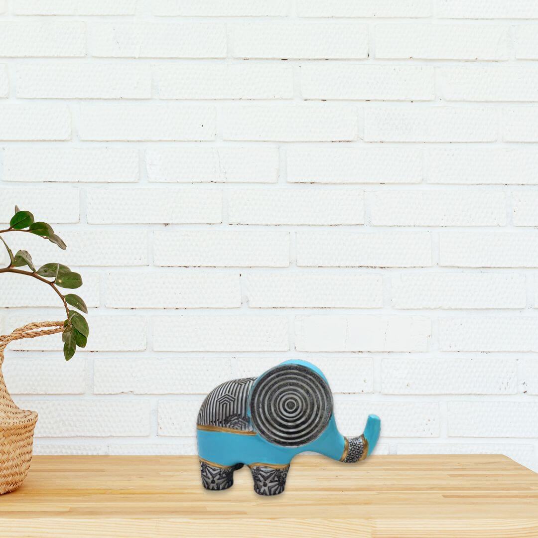 Spiral Head Single Elephant for Home Decor in blue colour