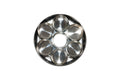 A round, seven-compartment stainless steel container, often used as a Pooja Box or spice box, shown from a top-down view on a white background. It consists of a large central container surrounded by six smaller, individual compartments.