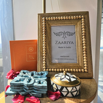 Mango Wood Photo Frame, Mother of Pearl & Brass Trinket Box & Distressed Finish Coaster