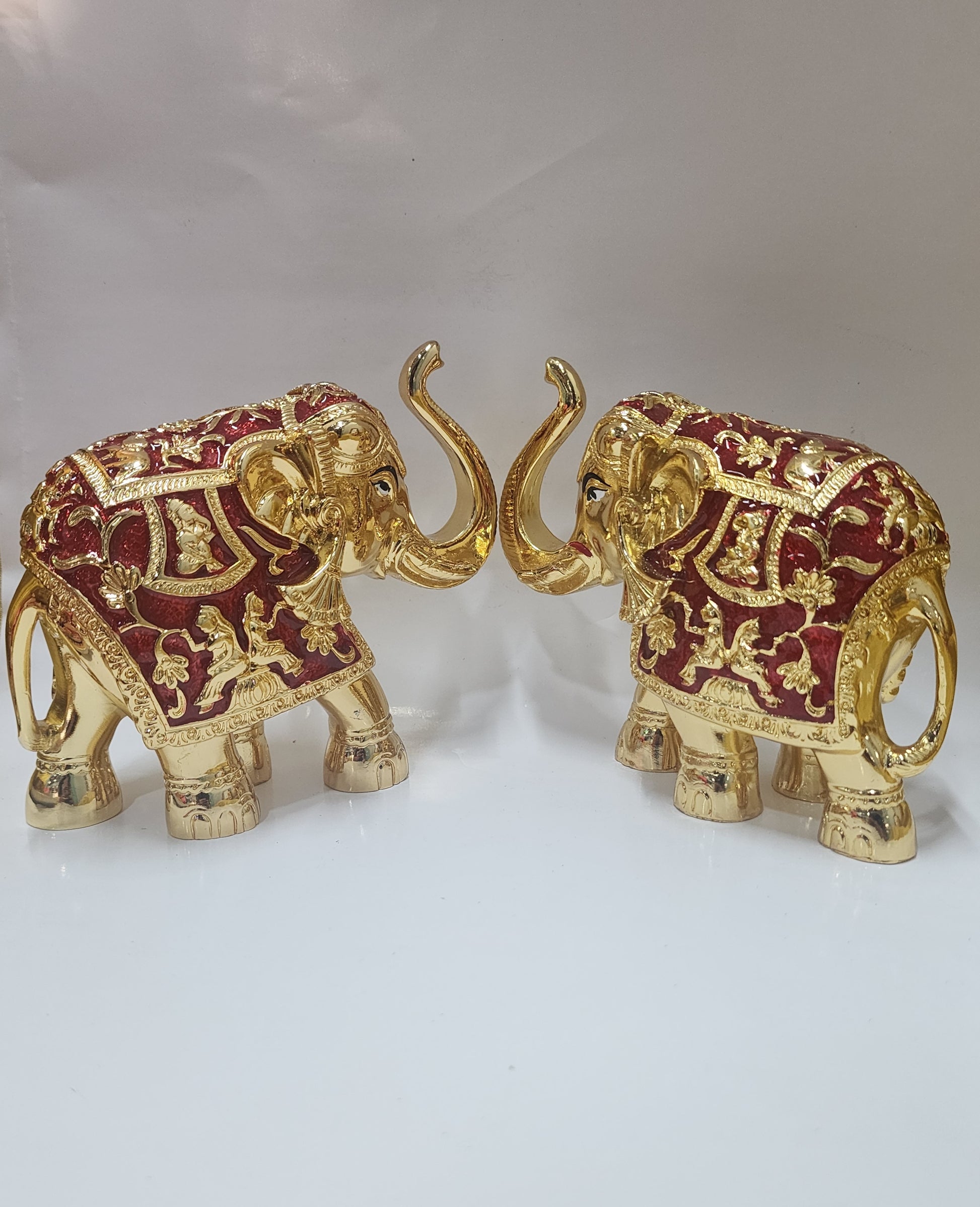 Set of 2 Red 5-Inch 24K Gold Plated Elephant Idols