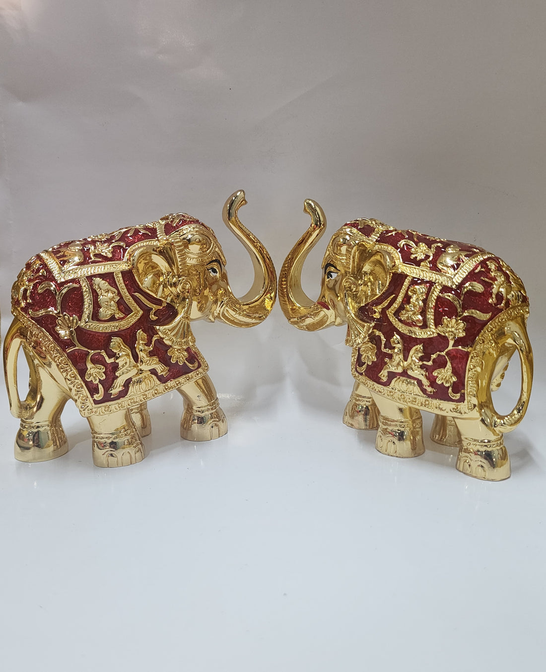 Set of 2 Red 5-Inch 24K Gold Plated Elephant Idols – Vastu Showpieces for Good Luck, Housewarming Gifts, and Home Decor