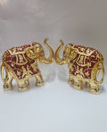 Set of 2 Red 5-Inch 24K Gold Plated Elephant Idols