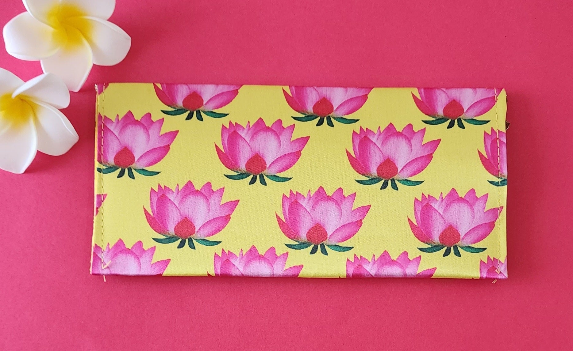 yellow color pink color lotus printed Designer Shagun Envelope