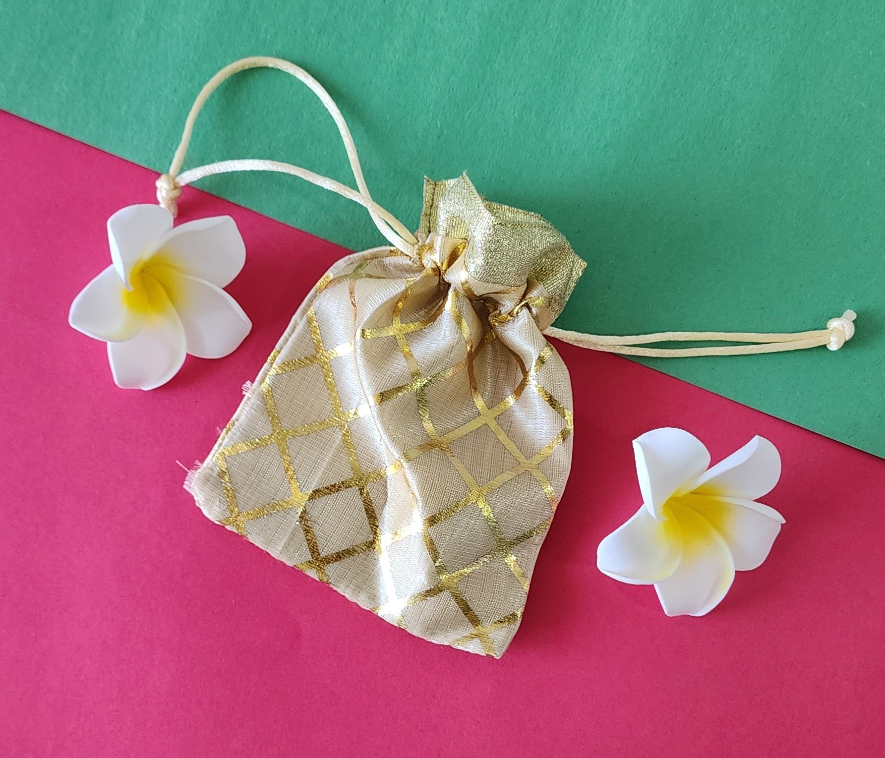 beige Designer Potli pauch with flowers