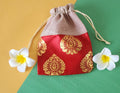 beige and red Designer Potli pauch