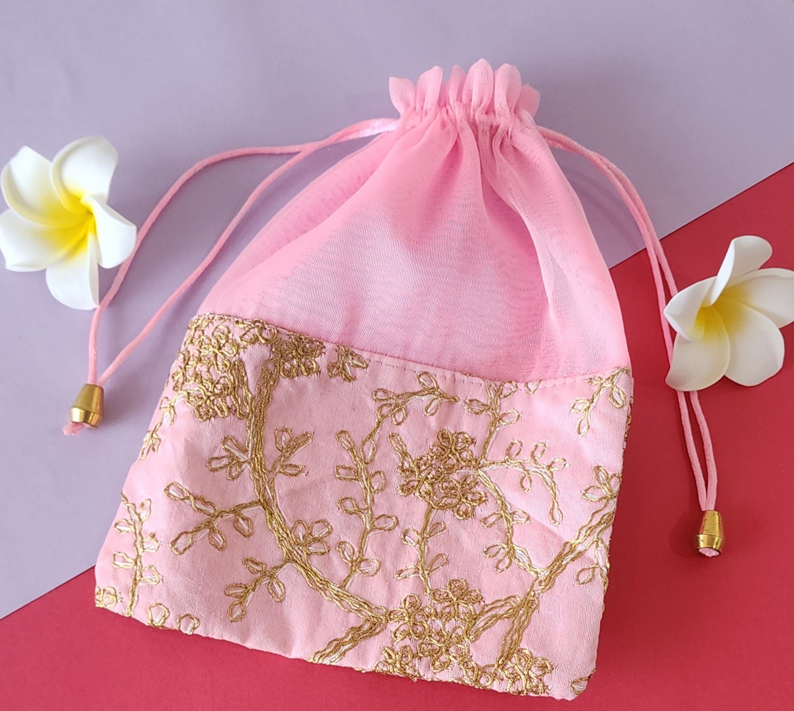 pink color Designer Potli pauch