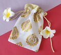 White with gold design printed Designer Potli pauch
