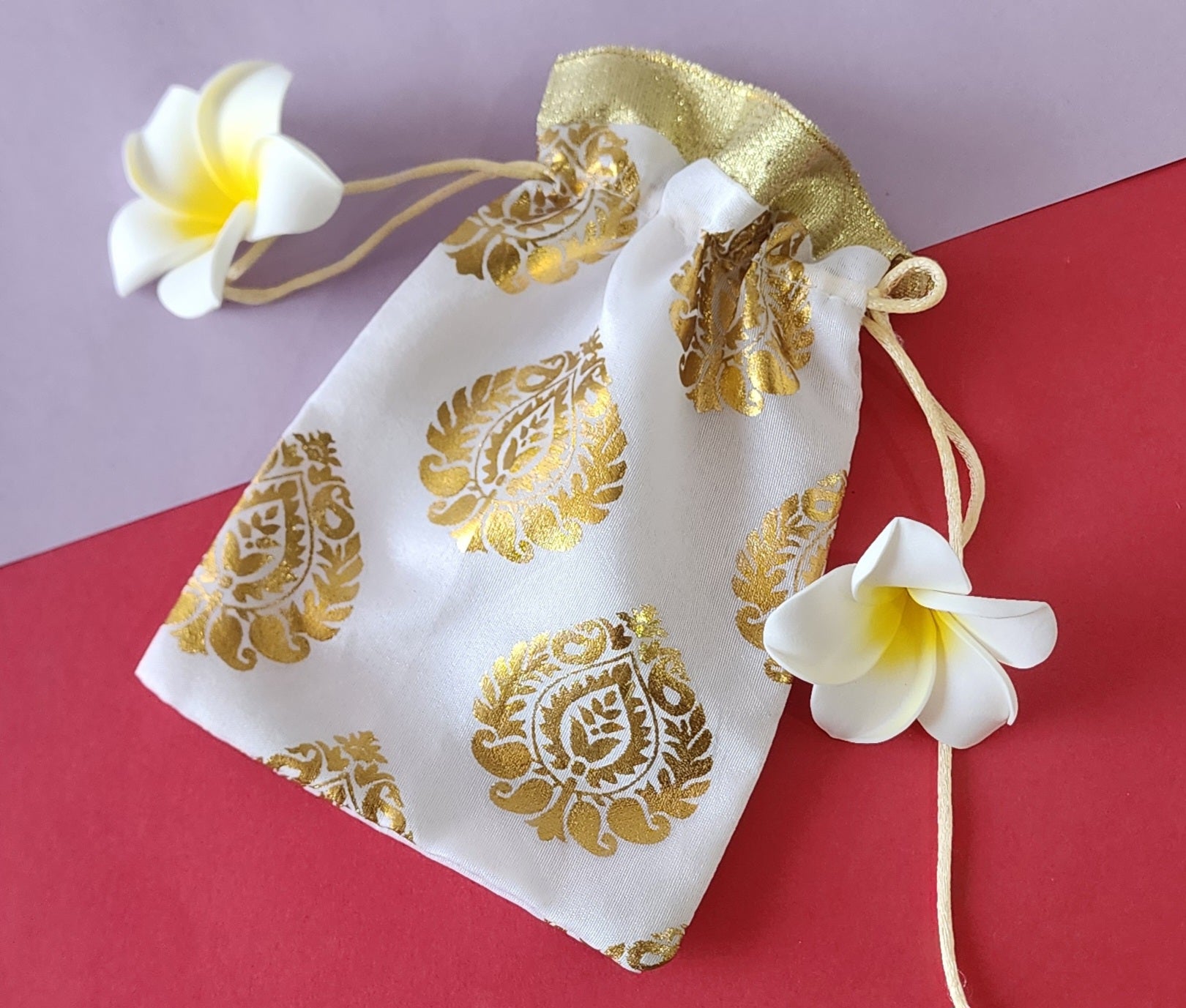 gold printed design beige Designer Potli pauch