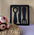 Black Aluminum Fork and Knife Trivet woth flowers