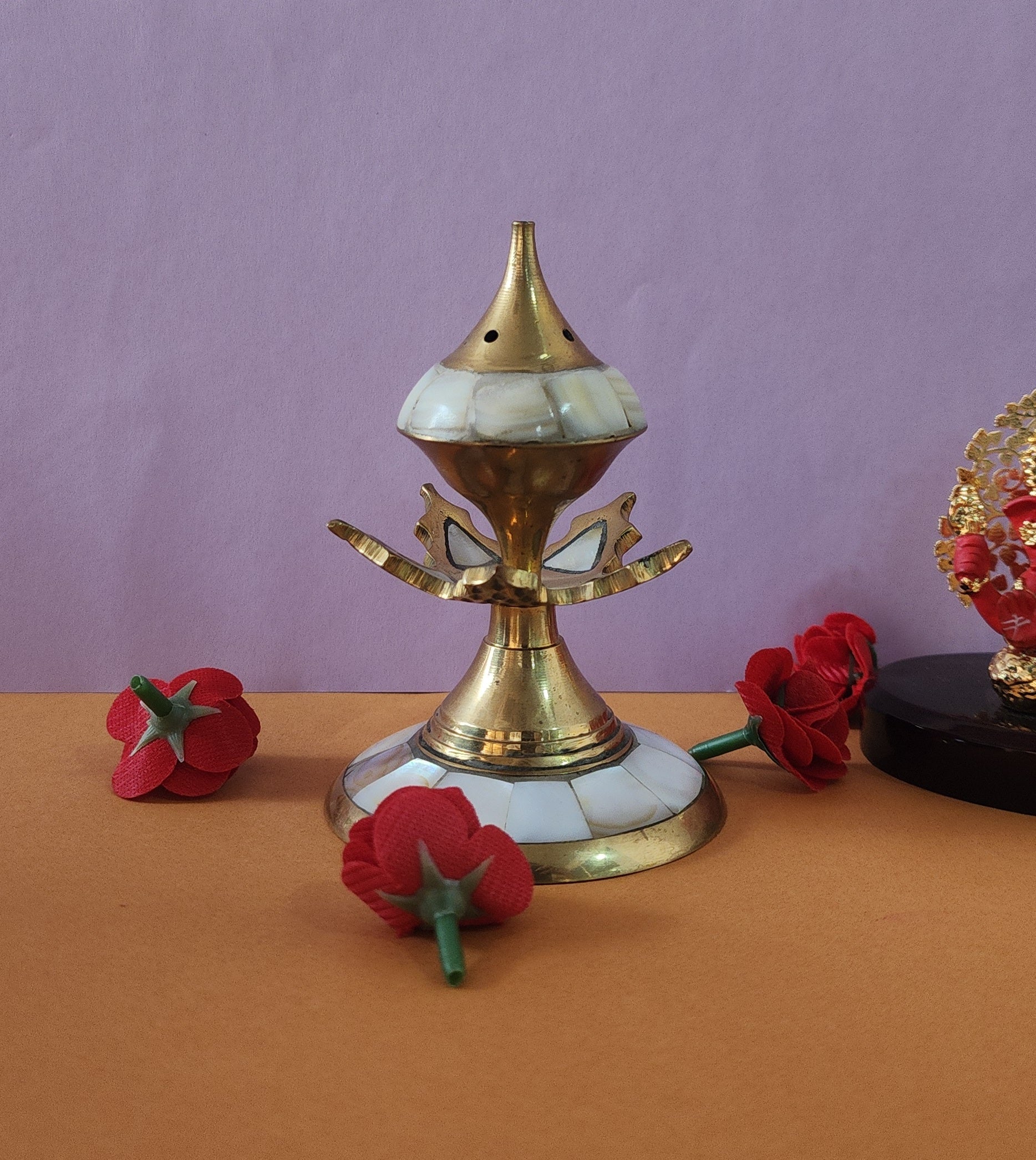 flower shape Incense Burner with ganapati idol
