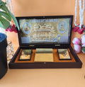 Golden Temple Pocket Temple  with white mala with rose around it