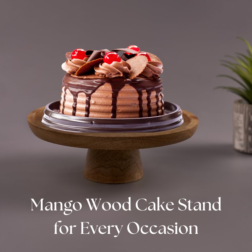 Mango Wood Round Cake Stand with chocklate cake