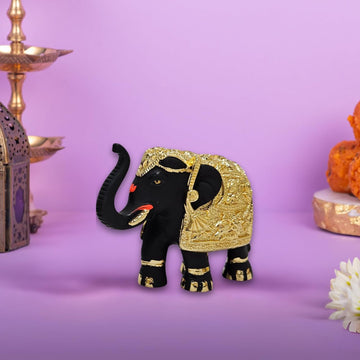 3-Inch Premium Quality Gold Plated Resin Black Elephant Showpiece, 1 Piece