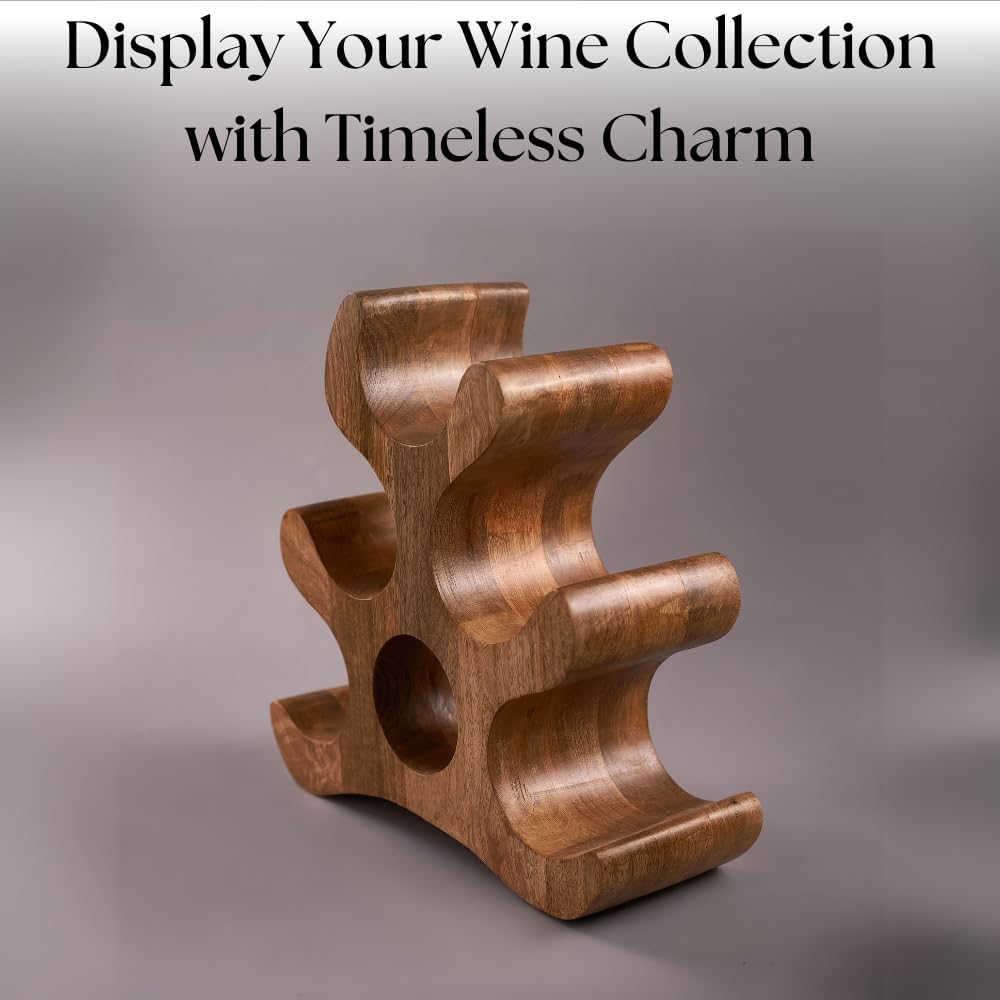 Wooden Carved Wine Bottle Holder with instruction text