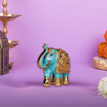 3-Inch Premium Quality Gold Plated Resin Blue Elephant Showpiece