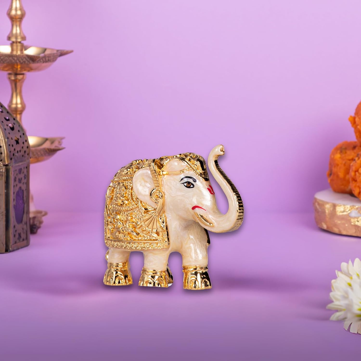 3-Inch Premium Quality Gold Plated Resin white Elephant Showpiece
