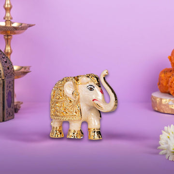 3-Inch Premium Quality Gold Plated Resin white Elephant Showpiece