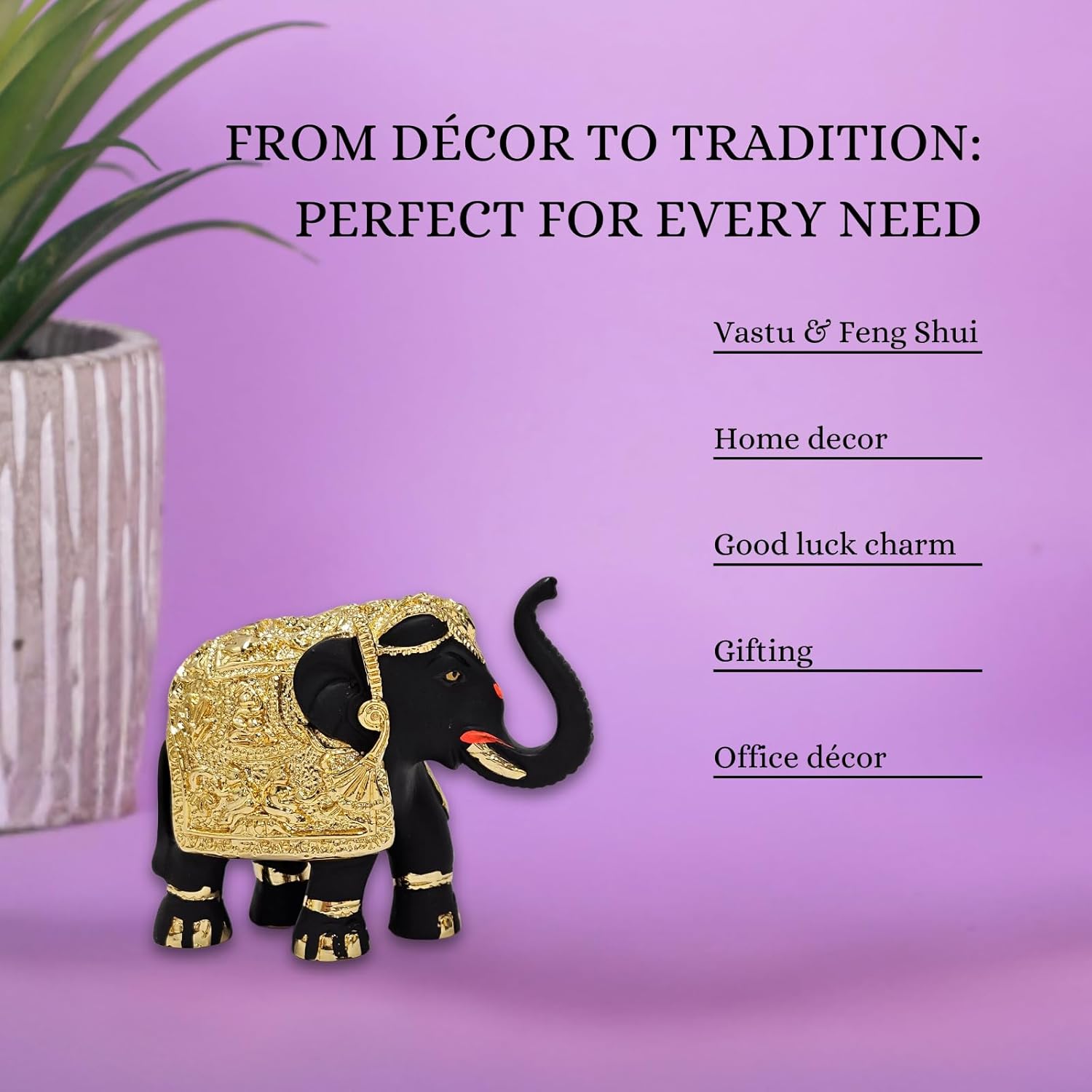 3-Inch Premium Quality Gold Plated Resin Black Elephant Showpiece its Need explained