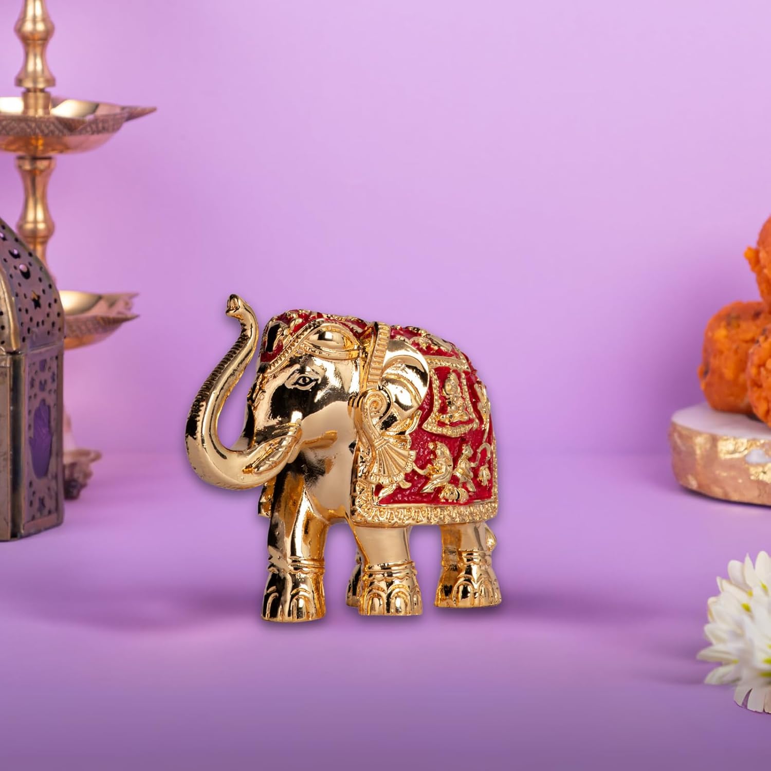 3-Inch Premium Quality Gold Plated Resin Red Elephant Showpiece