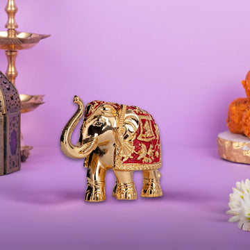 3-Inch Premium Quality Gold Plated Resin Red Elephant Showpiece