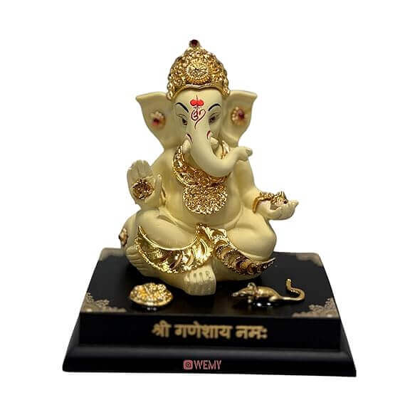 4.5-Inch Gold Plated Lord Jewelry Ganesha Idol with Yellow Color on the black color base
