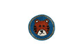 A single round Beaded Coasters - Safari Theme coaster, featuring a tiger's face made of brown, white, and black beads on a blue beaded background, with a gold beaded border.