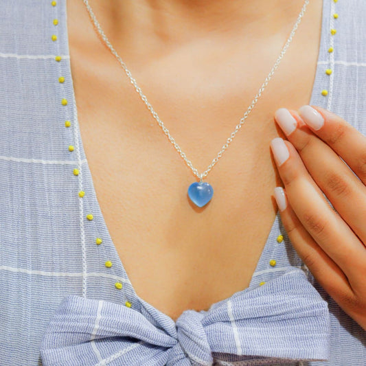 Blue Chalcedony Stone Pendant with Chain Wemy Store