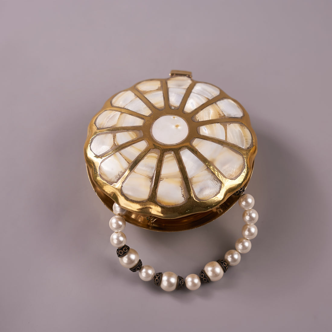 Brass Mother of Pearl Round Shell Shape Box