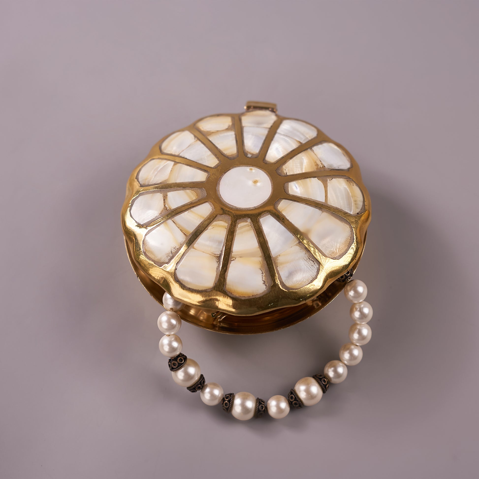 Brass Mother of Pearl Round Shell Shape Box