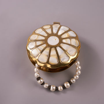 Brass Mother of Pearl Round Shell Shape Box