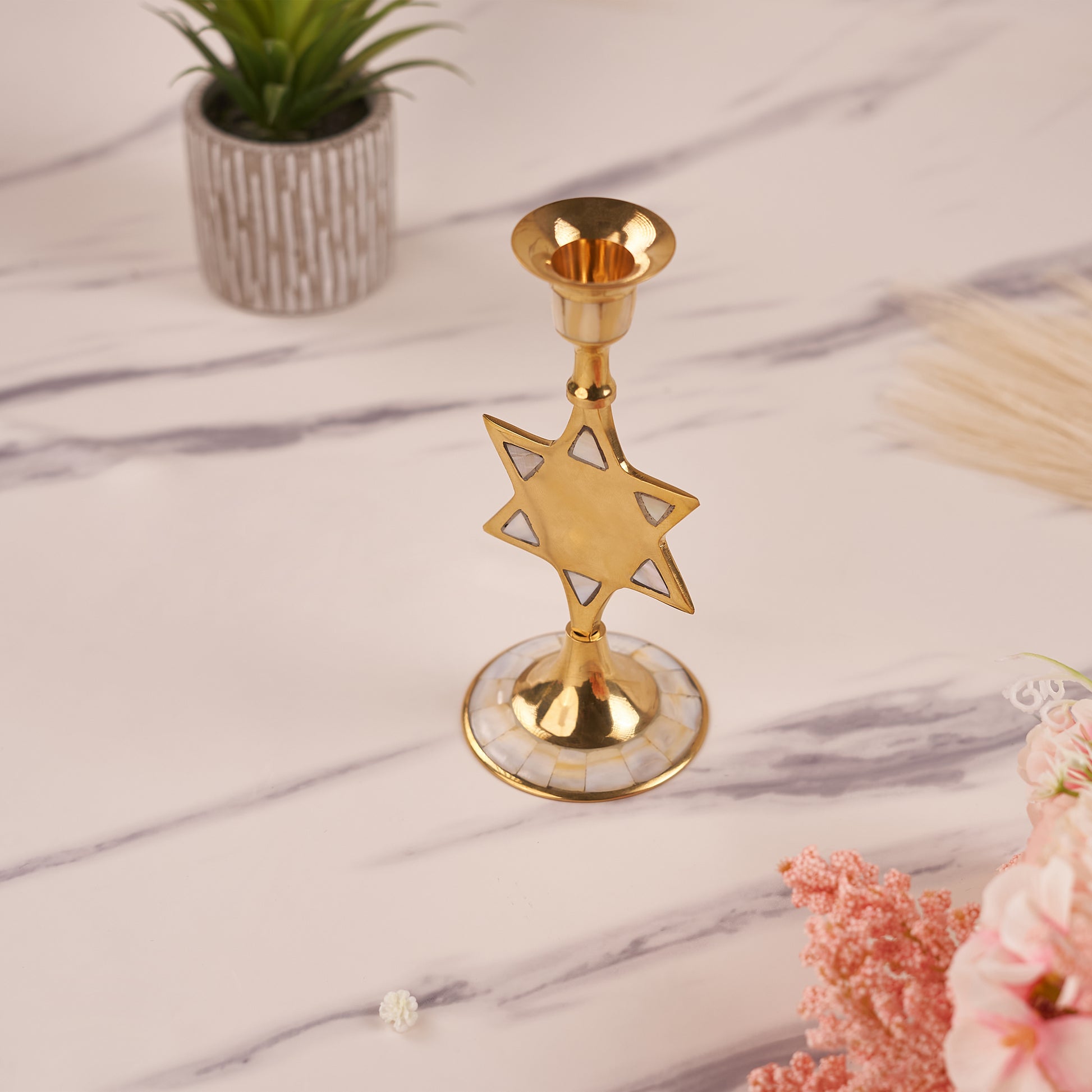 Star-Shaped design Brass Candle Holder