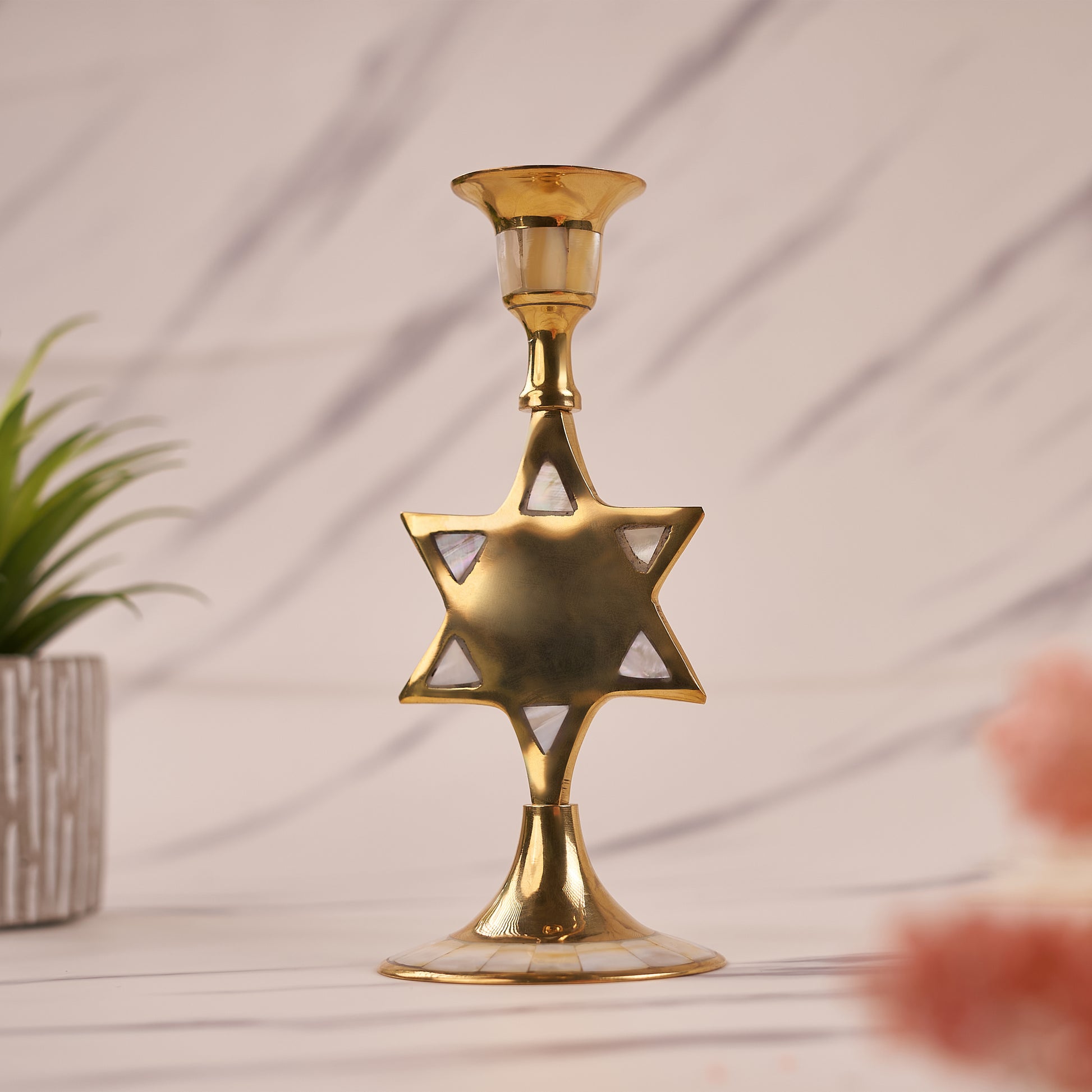 Star design Brass Candle Holder