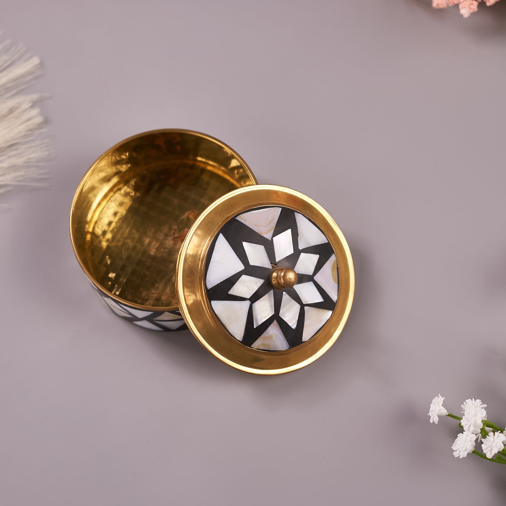 Open upper angel Small Brass Trinket Box for Jewelry