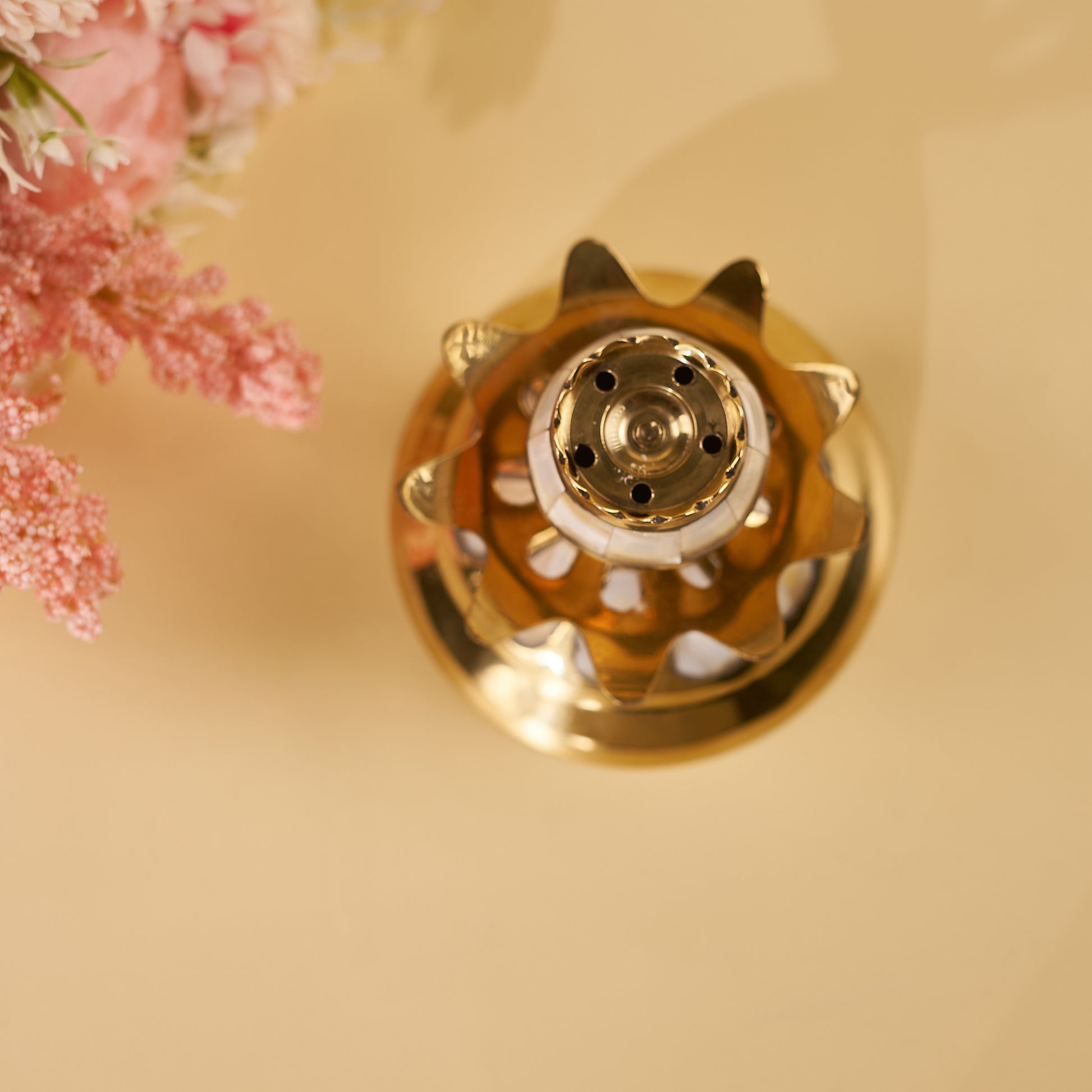 incense holder brass plated closed capped
