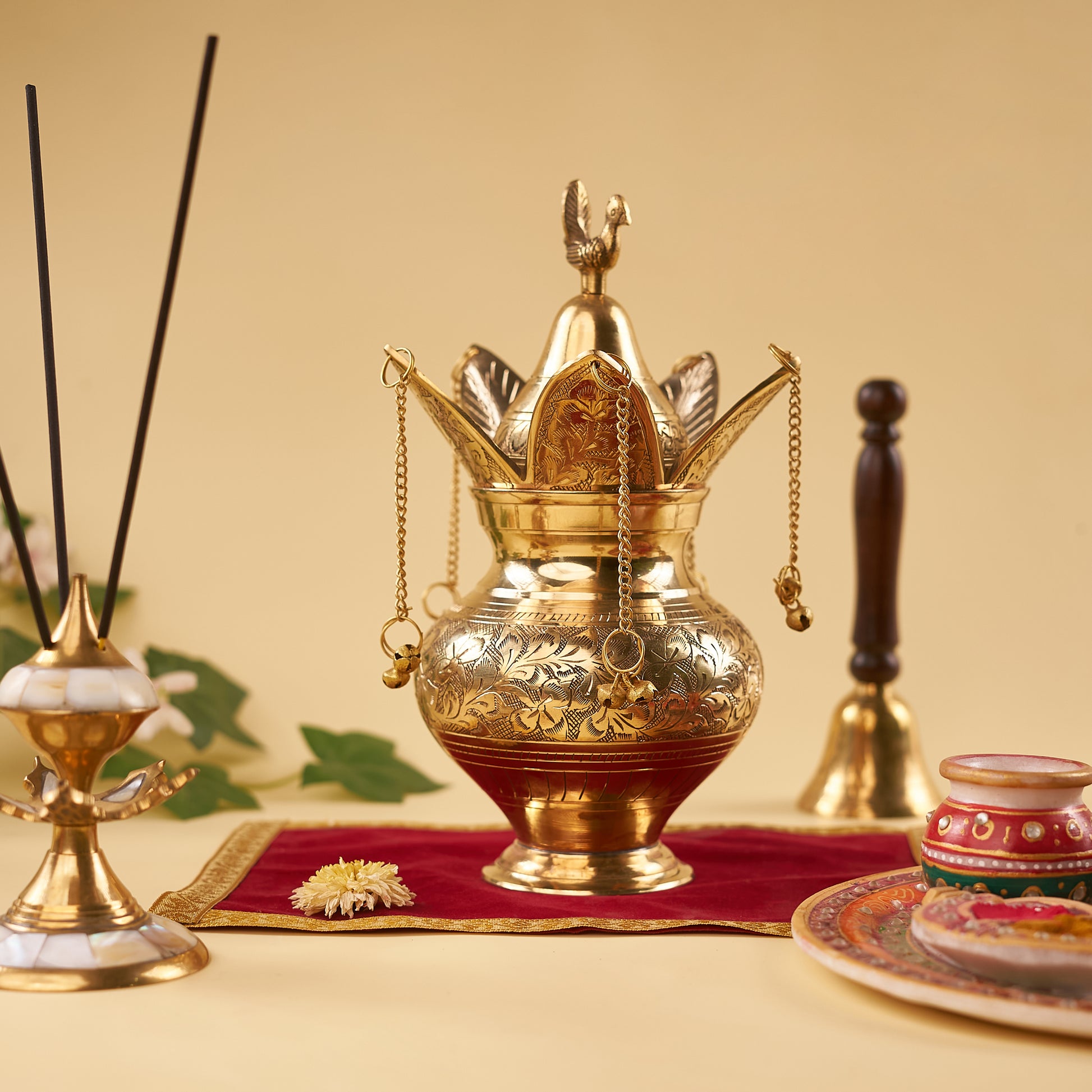 brash lota with agarbatti holder