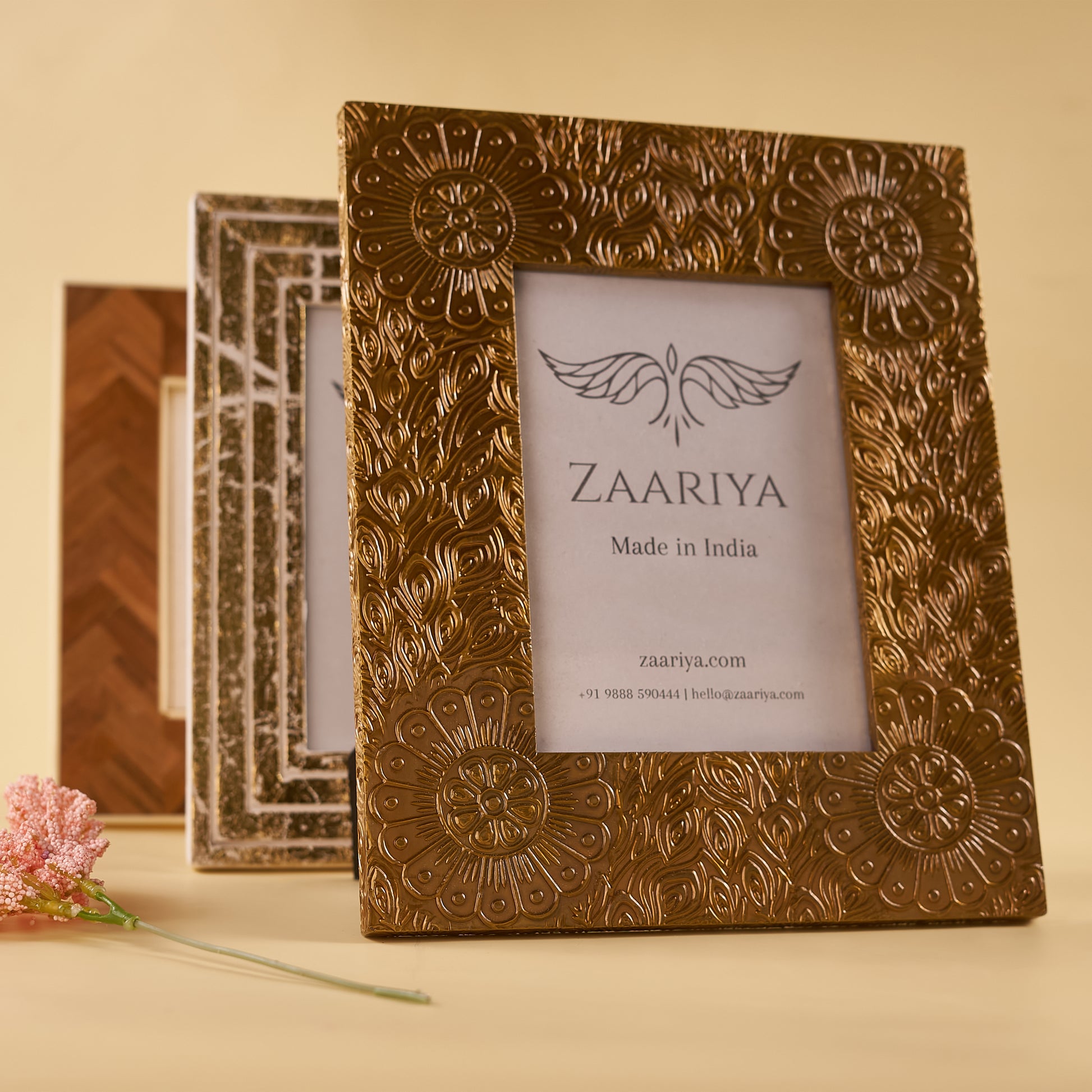 3 Wooden Gold Photo Frame standing back to back