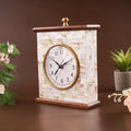 table clock with a wood frame