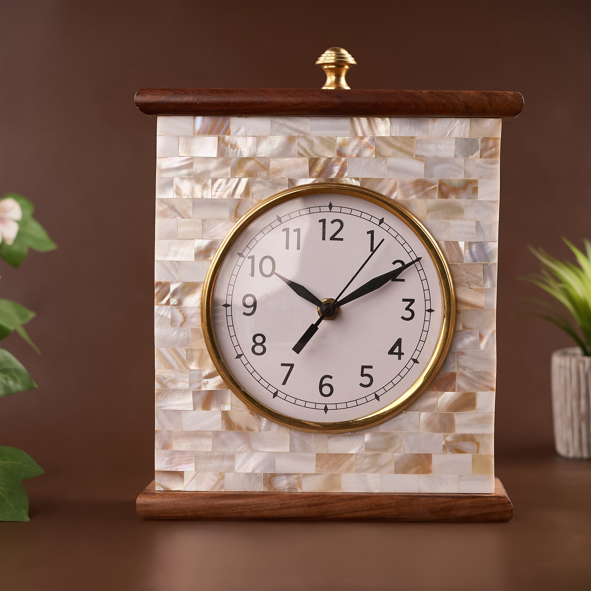 table clock with a wooden frame