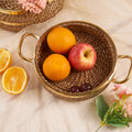 Rattan Tray with Handle oranges and apples in it