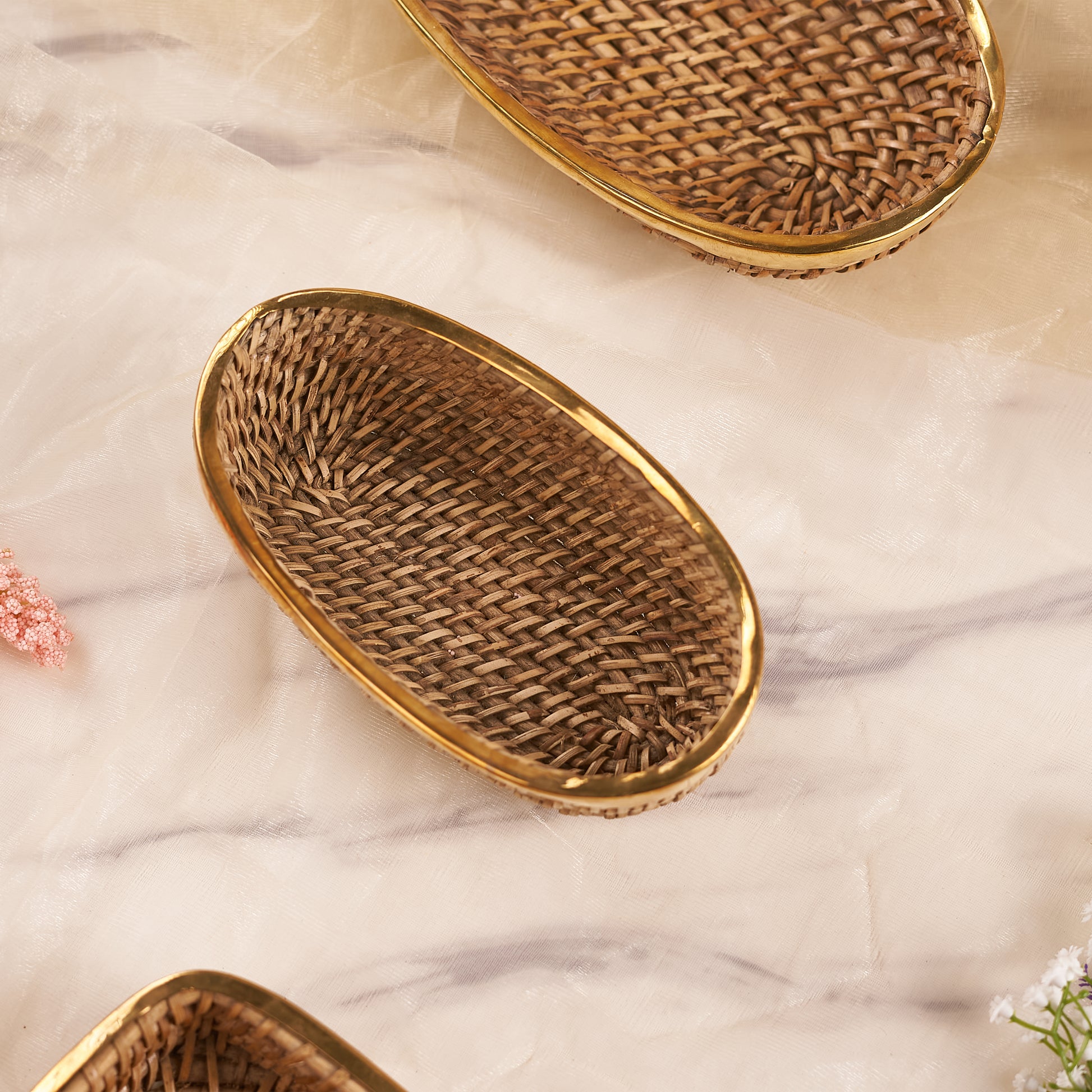 3 Long Oval Rattan Baskets