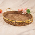 Oval Rattan Tray with Handles with flowers around