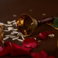 Brass Bell with Wooden Handle with flowers