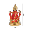 A gold-plated Ganesha idol with a red body and golden adornments, measuring 3 inches in height and 2 inches in width.