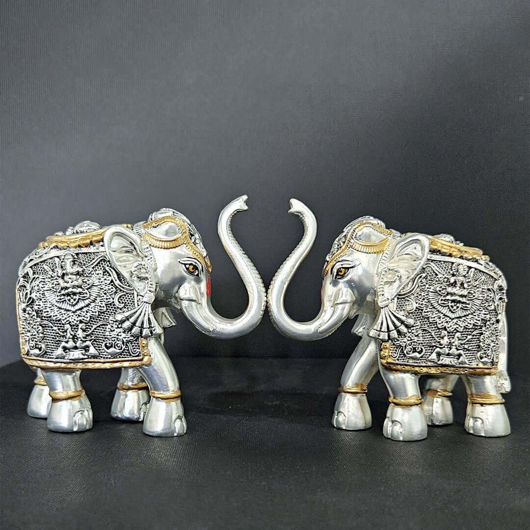Pack of 2 Silver Vastu Elephants for Home Decor and Gifting