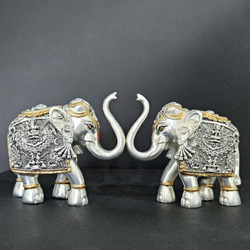 Pack of 2 Silver Vastu Elephants for Home Decor and Gifting
