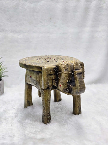 Wooden Copper Printed Elephant Stool with decorative design