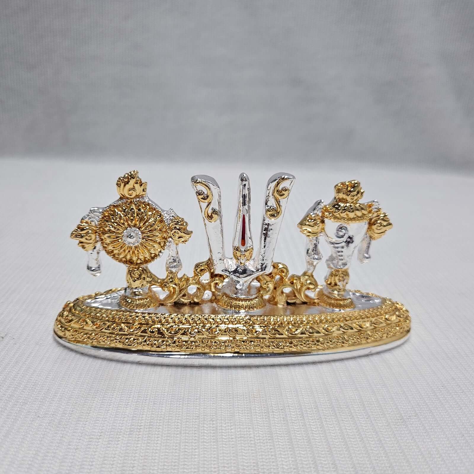 gold and silver Shankha Chakra Tilak Stand