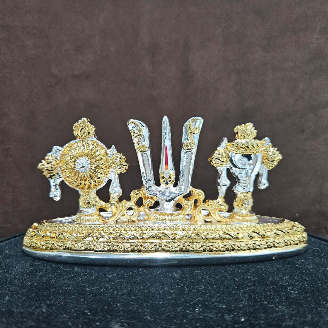 6-Inch Shankha Chakra Tilak Stand for Car Dashboard, Pooja, and Office Desk