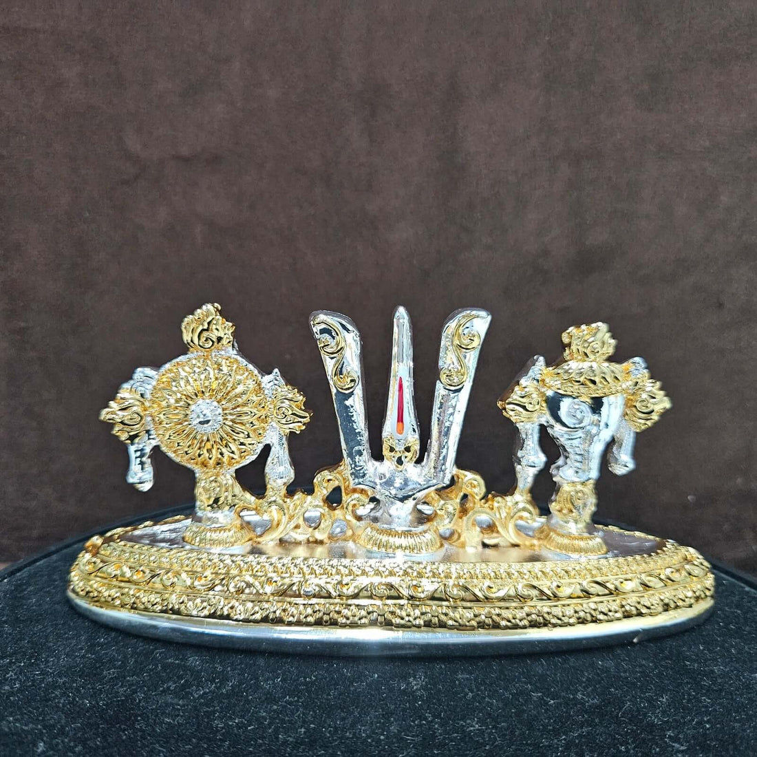 6-Inch Shankha Chakra Tilak Stand for Car Dashboard, Pooja, and Office Desk
