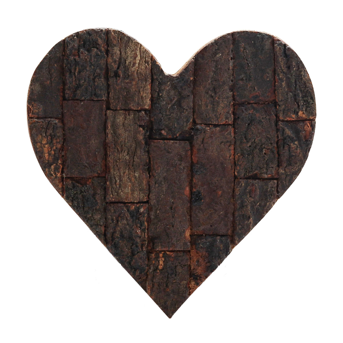 A heart-shaped wooden showpiece with a rustic appearance, featuring a natural grain and brown color tones.